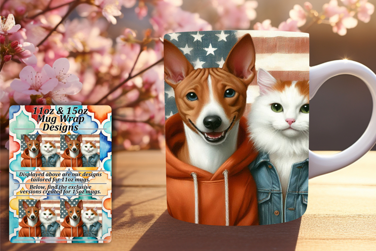 Radiant 15oz Mug Wrap Png Artwork , Dog and cat