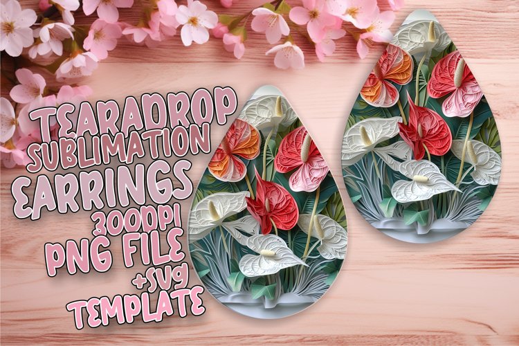 Sublimation 3D Floral Teardrop Earrings Hole Design