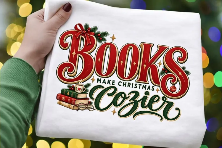 Christmas Book Lover Cozy Reading PNG, Holiday Books and