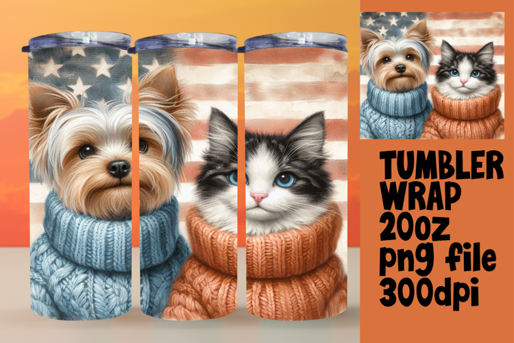 Sublimation Graphics for 20oz Tumbler , Dog and cat