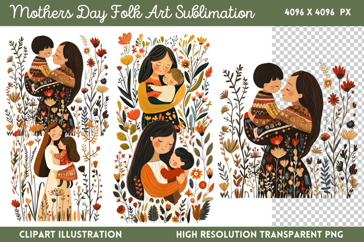 Mothers Day Folk Art Sublimation PNG