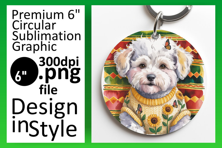 Chic Round Design Keychain Artwork , Cute Dog