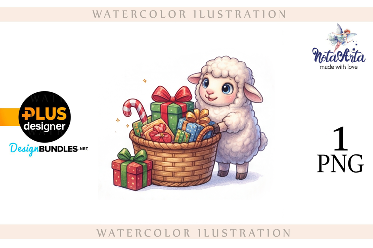 Christmas Sheep in Watercolor Style
