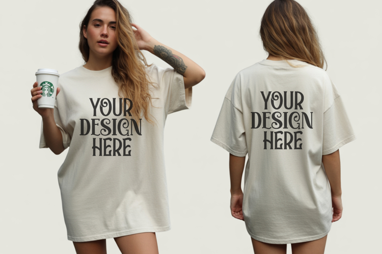 Ivory Comfort Colors 1717 Front & back T shirt Mockup