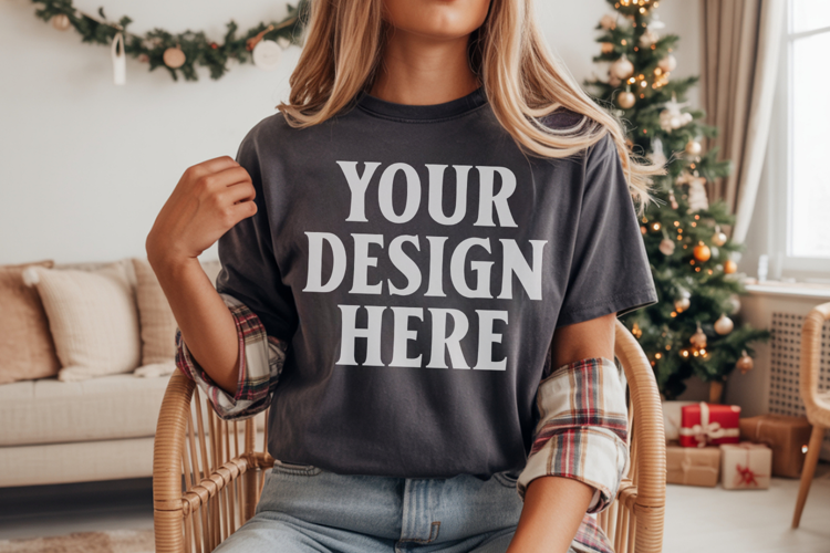 Comfort Colors 1717 Pepper Christmas T-Shirt Mockup, Boho