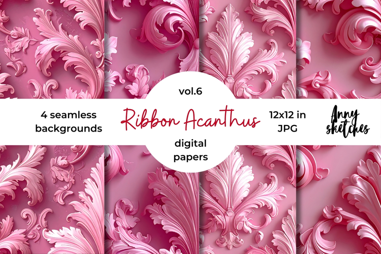 Floral Ribbon Digital Paper Kit Rococo Valentine Patterns