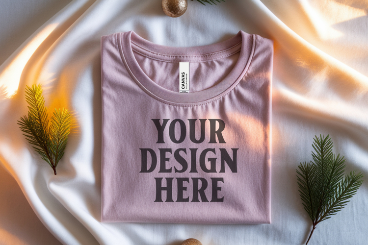 Christmas Bella Canvas 3001 Heather Dust Folded Tshirt Mocku