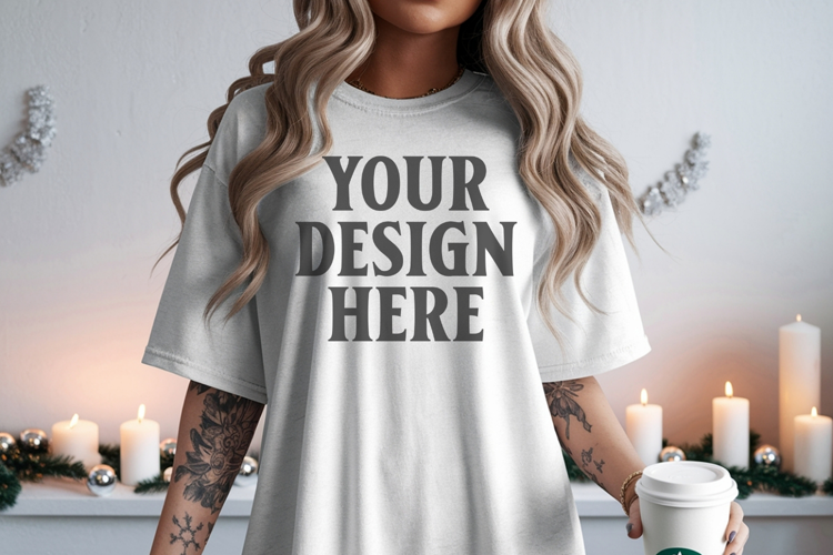 Christmas Comfort Colors 1717 White TShirt Mockup, CC 1717
