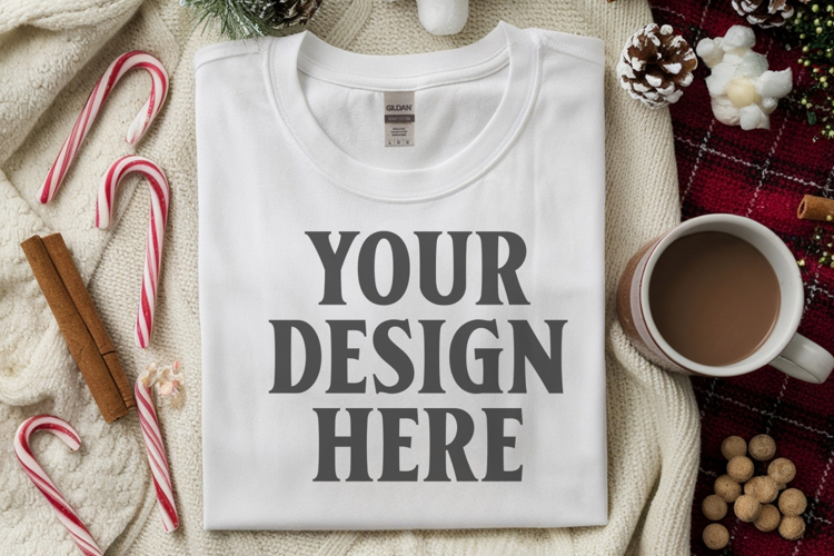 Gildan 5000 white Folded Christmas Mockup, G5000 mockup