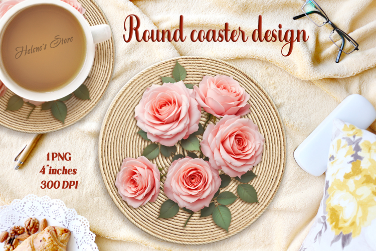 Delicate vintage floral round coaster sublimation design png