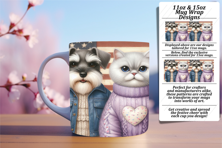 Chic 11oz Mug Wrap Png Design , Dog and cat