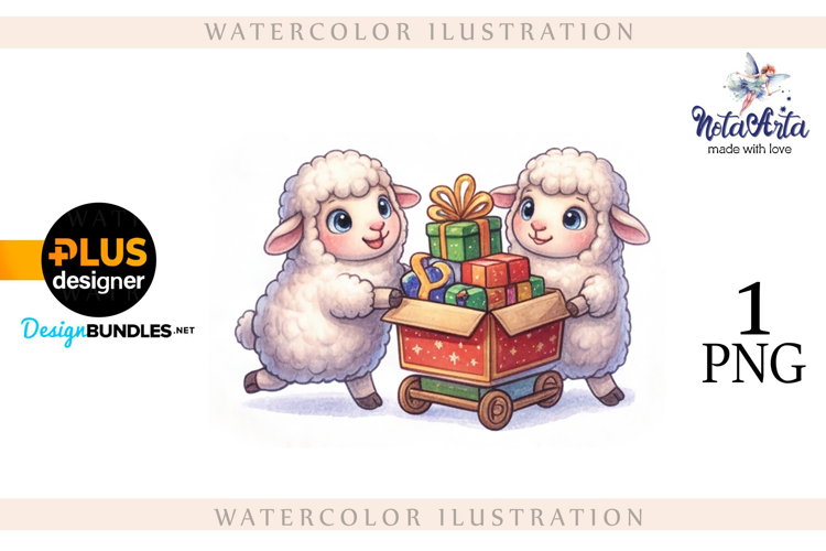 Christmas Sheep in Watercolor Style
