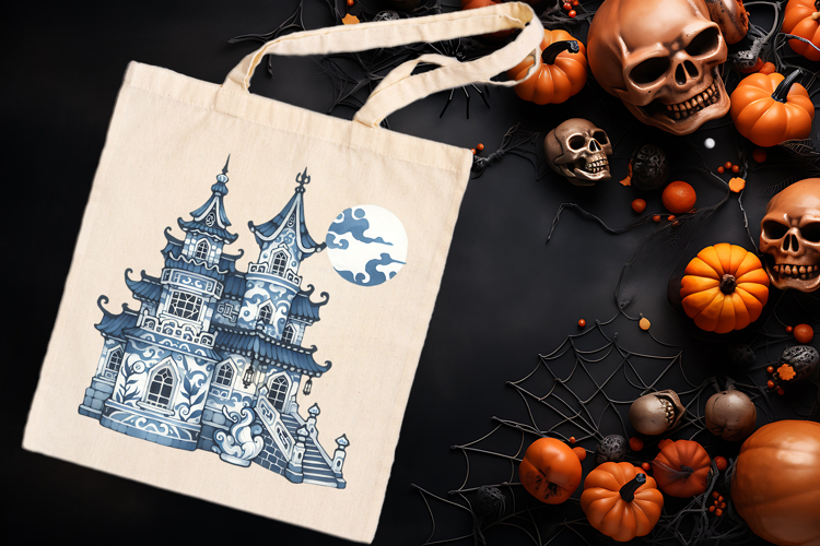 Cute blue Halloween haunted house clipart t shirt design png