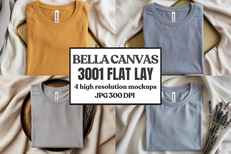Folded Bella Canvas 3001 Flat Lay T-Shirt mockup