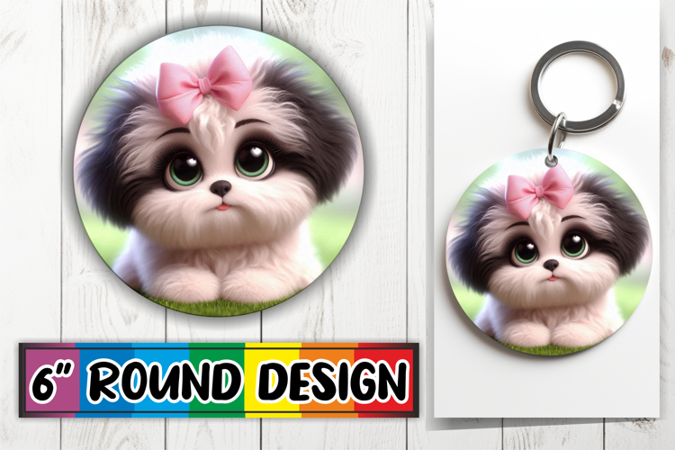 Cheerful Circle Keychains Design PNG, 3D Dog