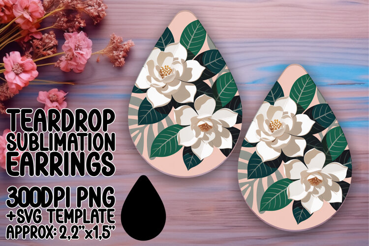 Dynamic Teardrop Earrings Template PNG , Flowers example image 1