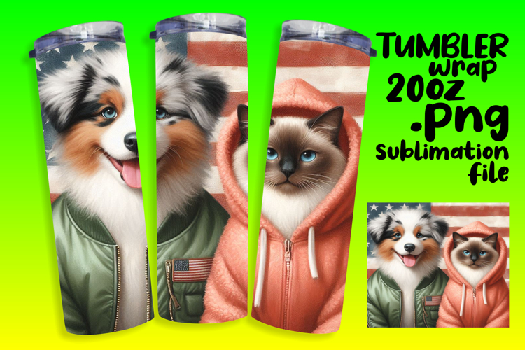20oz Tumbler Design for Sublimation , Dog and cat