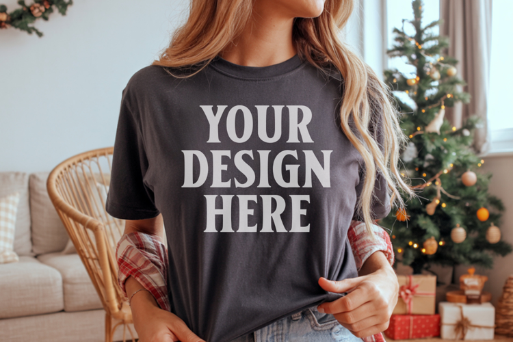 Comfort Colors 1717 Pepper Christmas T-Shirt Mockup, Boho
