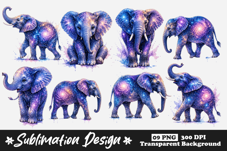 Galaxy Elephant Watercolor Sublimation PNG for T Shirts example image 1