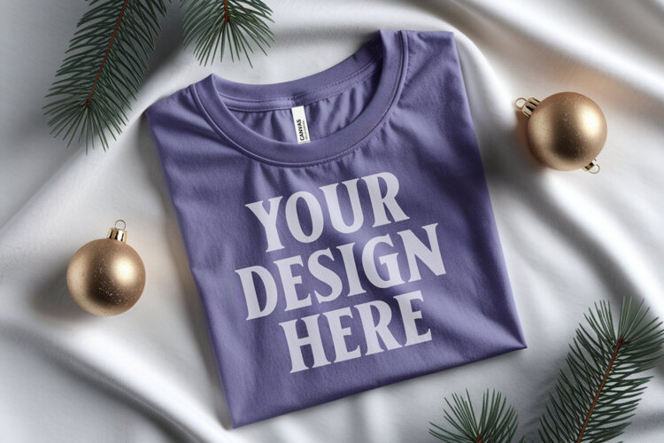 Christmas Bella Canvas 3001 Heather Dust Folded Tshirt Mocku example image 1