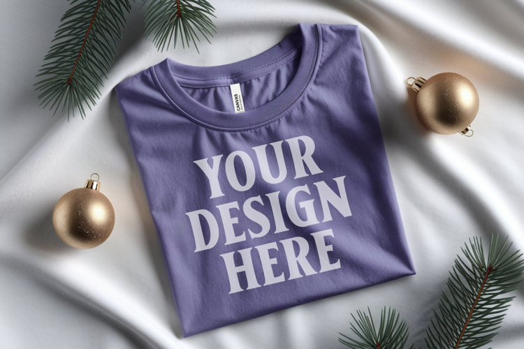 Christmas Bella Canvas 3001 Heather Dust Folded Tshirt Mocku