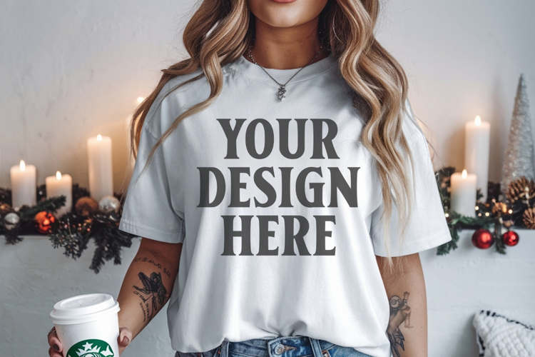 Christmas Comfort Colors 1717 White TShirt Mockup, CC 1717