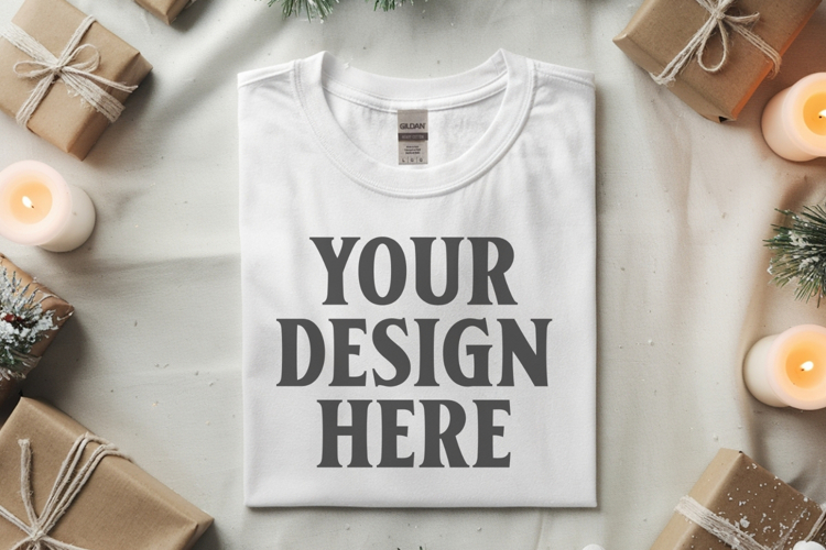 Gildan 5000 white Folded Christmas Mockup, G5000 mockup