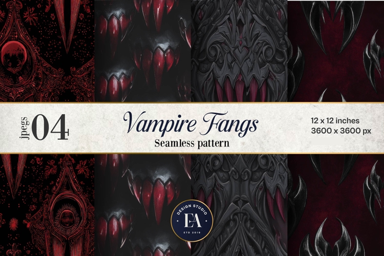 Vampire Fangs Pattern, Dark Gothic Teeth Digital Paper
