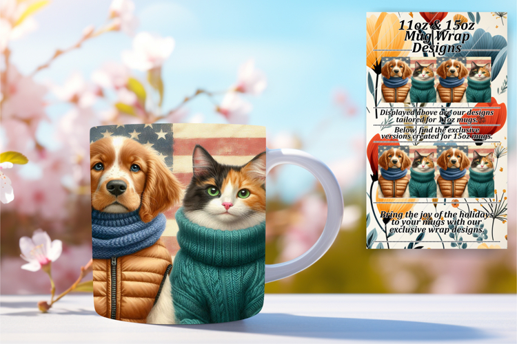 Glamorous 15oz Mug Wrap Png Template , Dog and cat
