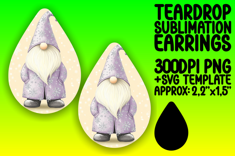 Creative Teardrop Earrings Sublimation Template , Gnome