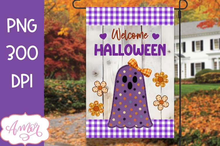 Halloween Garden Flag Sublimation PNG, Cute ghost PNG