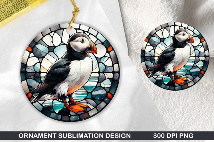 Puffin Stained Glass Ornament PNG, Digital Download File