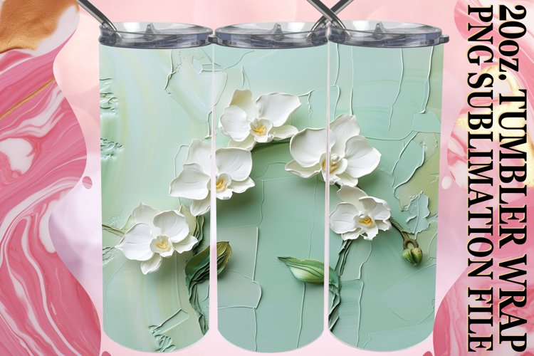 White Blossom Elegance: 3D Tumbler Sublimation example image 1