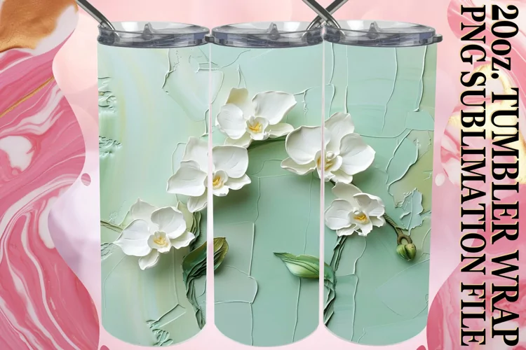 White Blossom Elegance: 3D Tumbler Sublimation