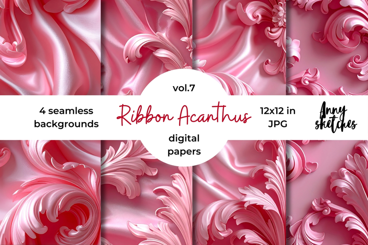 Floral Ribbon Digital Paper Kit Rococo Valentine Patterns