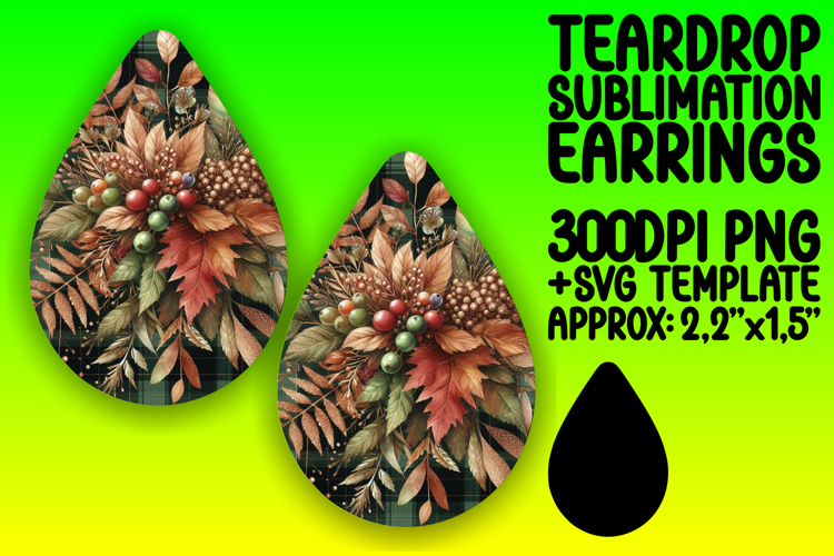 Bright Teardrop Earrings PNG Template , Autumn Flower
