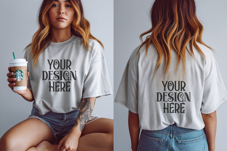 Ivory Comfort Colors 1717 Front & back T shirt Mockup