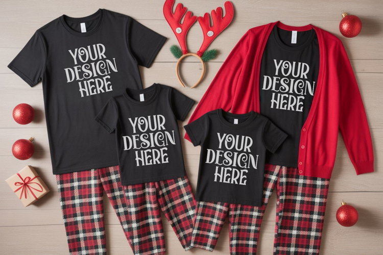 Christmas Family Matching Group T-Shirt Mockups | Holiday Fl