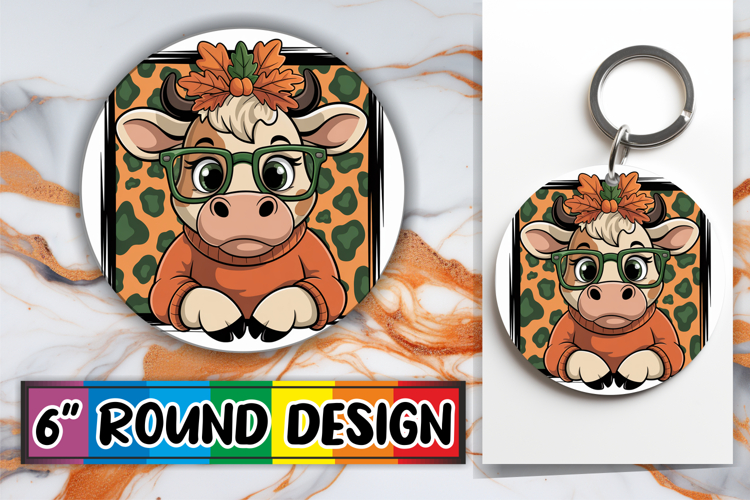 Enchanted Keychain PNG Style, Cute Cow