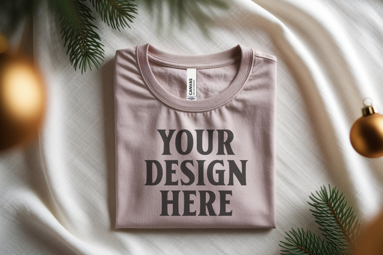 Christmas Bella Canvas 3001 Heather Dust Folded Tshirt Mocku
