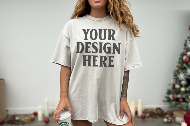 Christmas Comfort Colors 1717 White TShirt Mockup, CC 1717