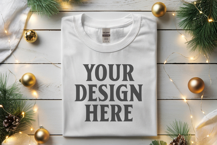 Gildan 5000 white Folded Christmas Mockup, G5000 mockup