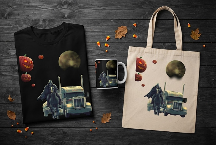 Grim Reaper Rider Halloween Design with Semi Truck