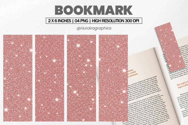 Rose Gold Glitter Bookmark PNG, Bookmark Sublimation