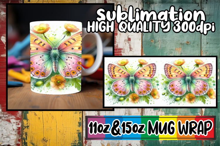 Unique sunsets 11oz 15oz sublimation wrap, Butterfly
