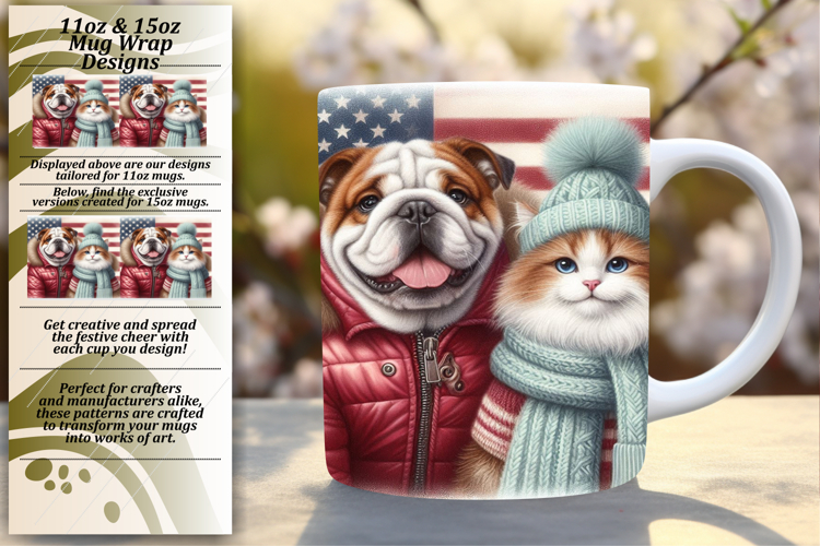 Luxurious 11oz Mug Wrap Png Design , Dog and cat