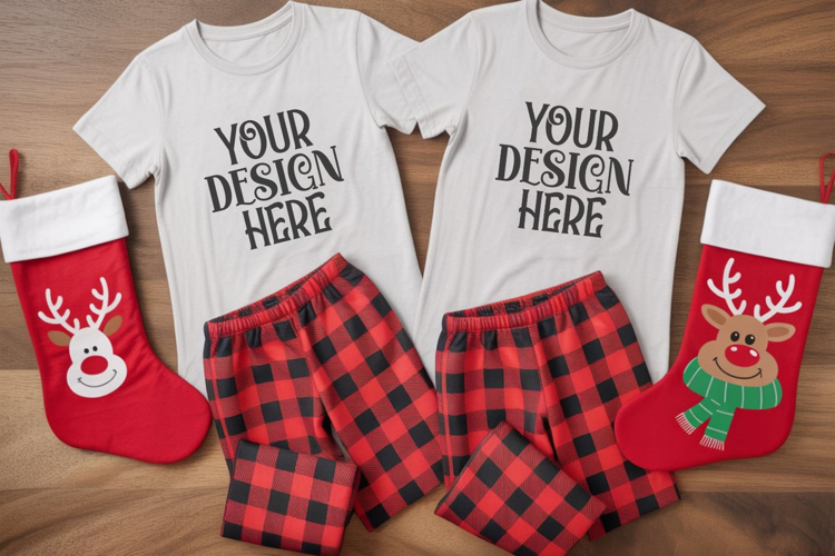 Christmas Family Matching Group T-Shirt Mockups | Holiday Fl