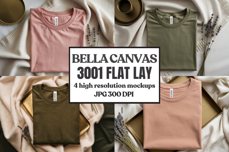 Folded Bella Canvas 3001 Flat Lay T-Shirt mockup example image 1