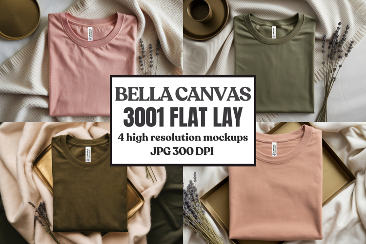 Folded Bella Canvas 3001 Flat Lay T-Shirt mockup