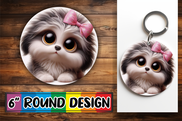Sweet Circle Coasters Design PNG, 3D Dog